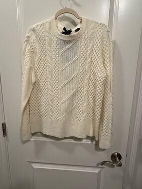 Talbots Cream Cable-Knit Bow Back Crewneck Sweater